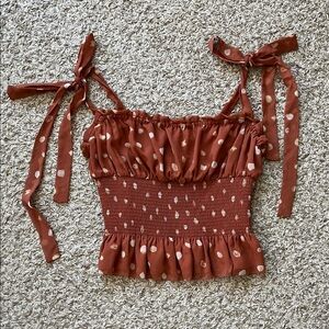 Wilfred Ballad Camisole Polka Dot Smocked Cropped Tank Top - Size Small